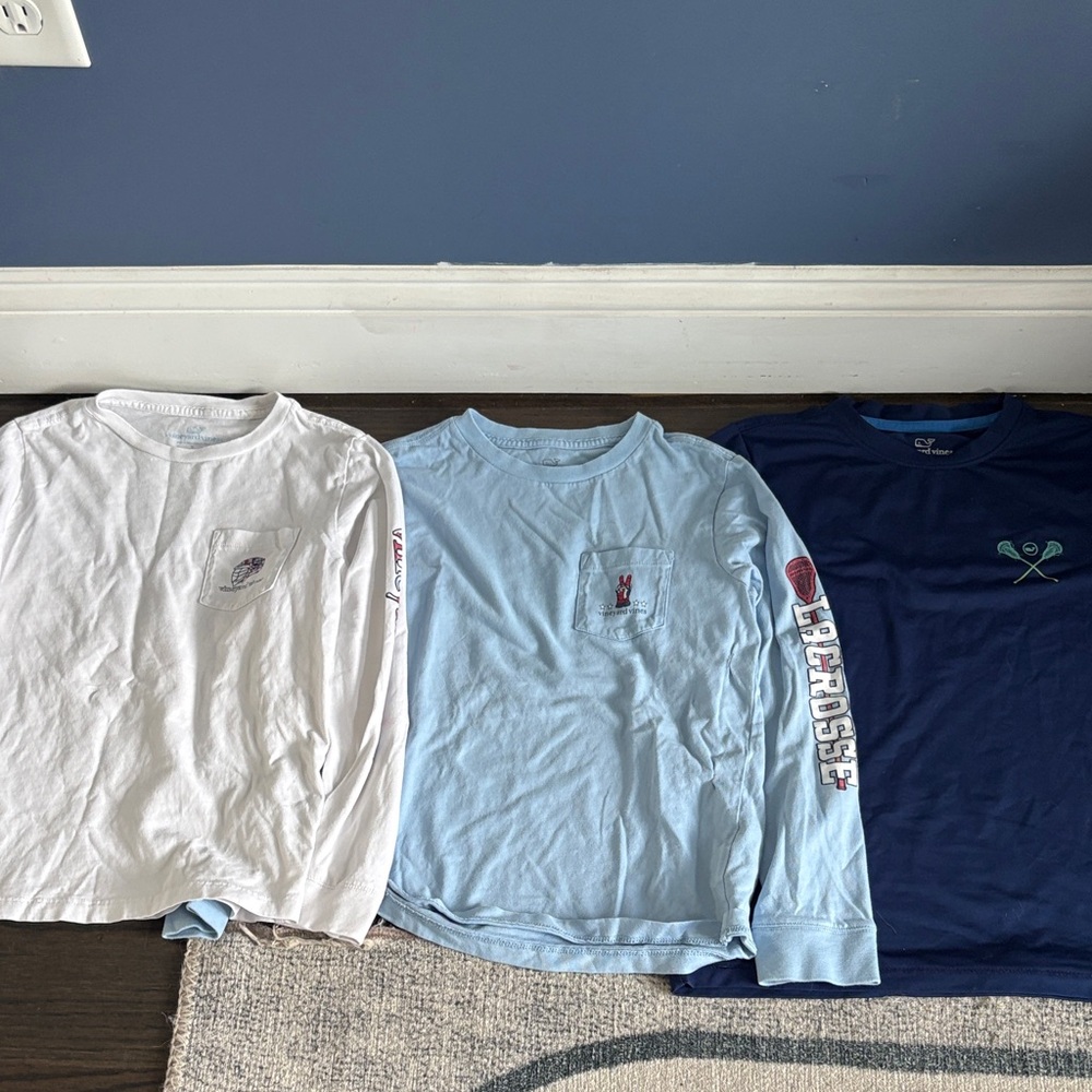 Vineyard Vines Long Sleeve & T Shirt LACROSSE BUNDLE — White, Light Blue, Navy